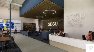 A rendering of the interior lobby of the SDSU Metro Center in Sioux Falls.